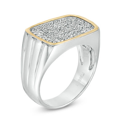 EFFY™ Collection Men's 0.26 CT. T.W. Diamond Beaded Frame Signet Ring in Sterling Silver and 14K Gold