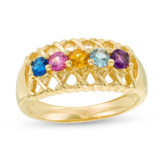 Mother's Birthstone Braid Family Ring 