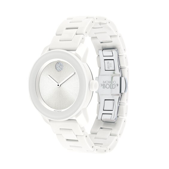 Ladies' Movado Bold®Crystal Accent White Ceramic Watch (Model: 3600534)