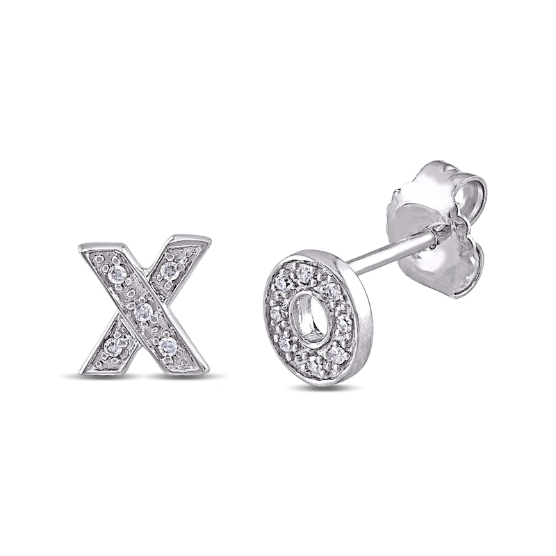 0.05 CT. T.W. Diamond XO Mismatch Stud Earrings in Sterling Silver|Peoples Jewellers