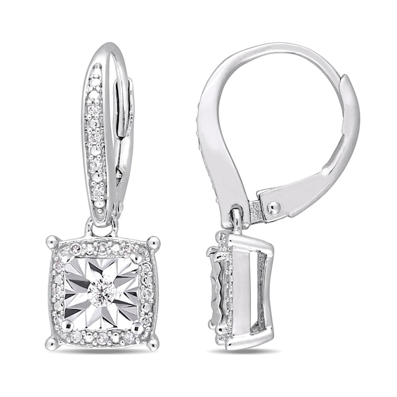 0.18 CT. T.W. Diamond Square Frame Drop Earrings in Sterling Silver