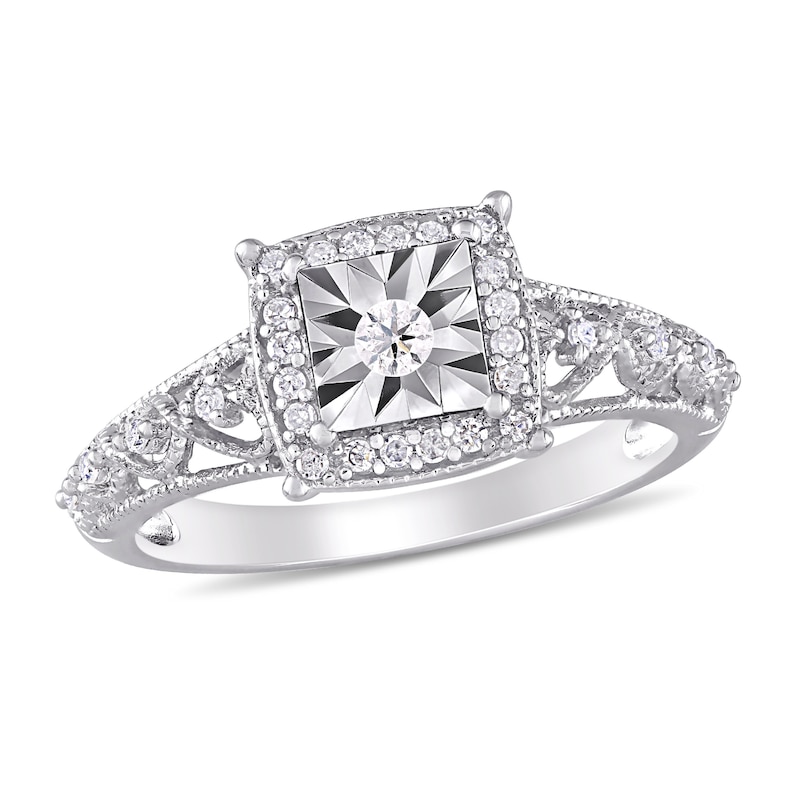 0.19 CT. T.W. Diamond Square Frame Vintage-Style Promise Ring in Sterling Silver|Peoples Jewellers