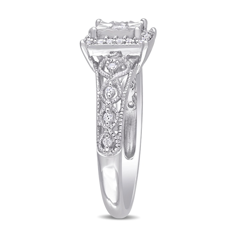 0.19 CT. T.W. Diamond Square Frame Vintage-Style Promise Ring in Sterling Silver