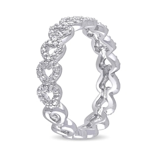 0.07 CT. T.W. Diamond Sideways Heart Link Eternity Band in Sterling Silver