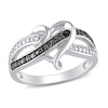 Thumbnail Image 0 of 0.13 CT. T.W. Enhanced Black and White Diamond Entwined Heart Crossover Ring in Sterling Silver