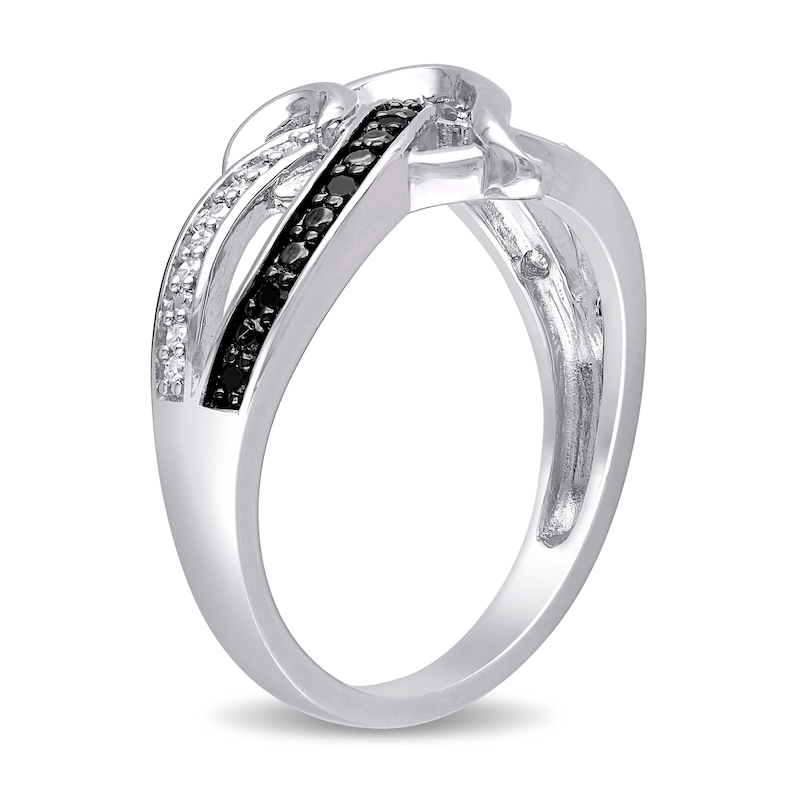 0.13 CT. T.W. Enhanced Black and White Diamond Entwined Heart Crossover Ring in Sterling Silver|Peoples Jewellers