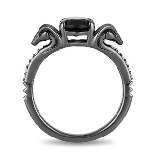 Enchanted Disney Villains Jafar Oval Onyx and 0.069 CT. T.W. Diamond Snake Ring in Sterling Silver with Black Rhodium