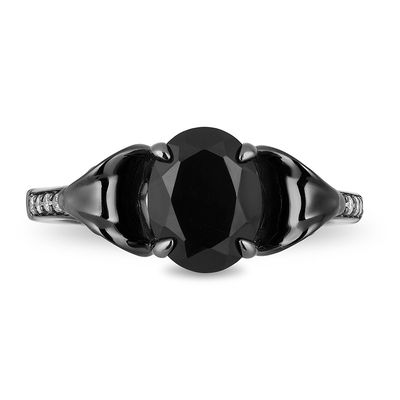 Enchanted Disney Villains Jafar Oval Onyx and 0.069 CT. T.W. Diamond Snake Ring in Sterling Silver with Black Rhodium