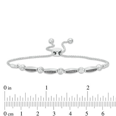 0.085 CT. T.W. Enhanced Black and White Diamond Alternating Marquise Station Bolo Bracelet in Sterling Silver - 9.5"