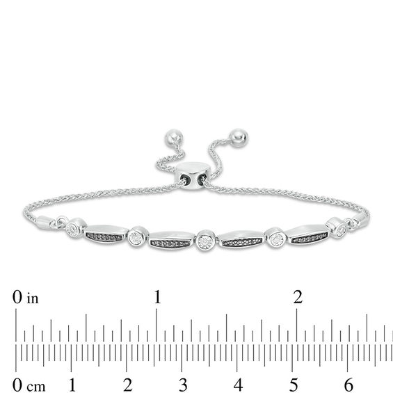 0.085 CT. T.W. Enhanced Black and White Diamond Alternating Marquise Station Bolo Bracelet in Sterling Silver - 9.5"