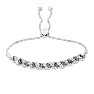 0.23 CT. T.W. Enhanced Black and White Diamond Twist Bolo Bracelet in Sterling Silver - 9.5"