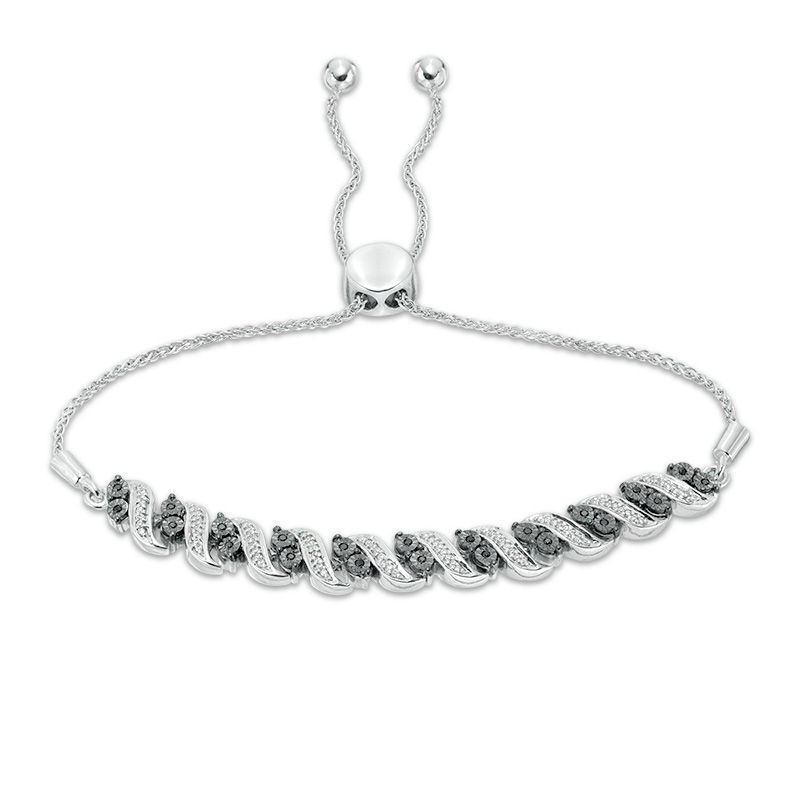 0.23 CT. T.W. Enhanced Black and White Diamond Twist Bolo Bracelet in Sterling Silver - 9.5"|Peoples Jewellers