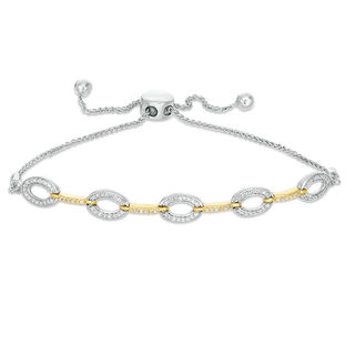 0.29 CT. T.W. Diamond Oval Link Bolo Bracelet in Sterling Silver and 10K Gold - 9.5"