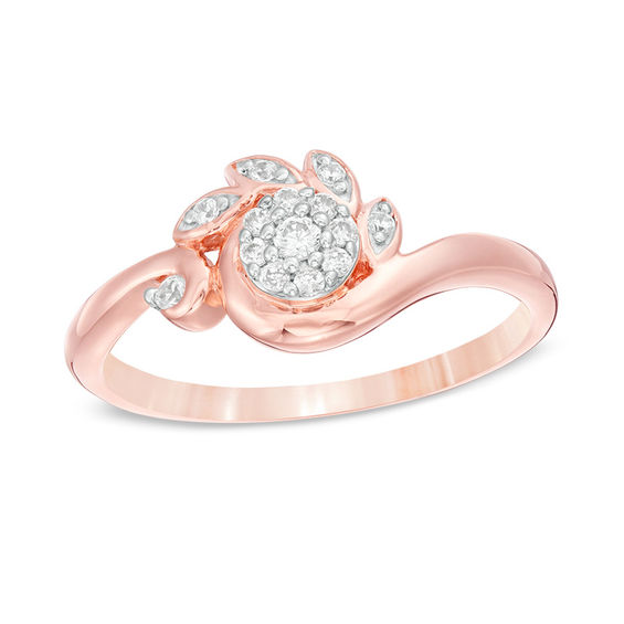 0.115 CT. T.W. Composite Diamond Leaves Bypass Ring in 10K Rose Gold