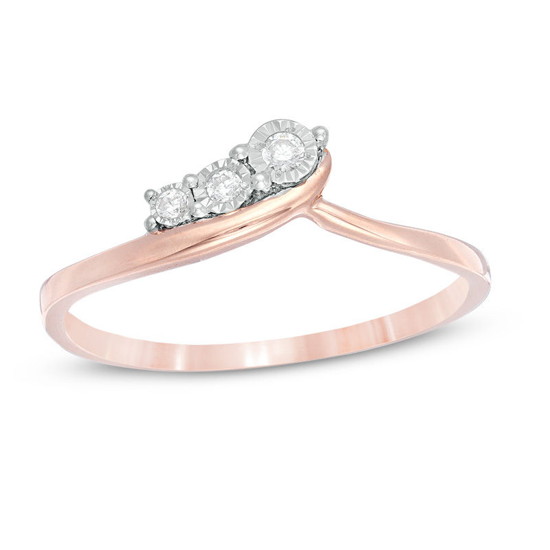 0.04 CT. T.W. Diamond Three Stone Sweep Bypass Ring in 10K Rose Gold|Peoples Jewellers