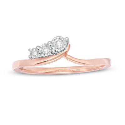 0.04 CT. T.W. Diamond Three Stone Sweep Bypass Ring in 10K Rose Gold