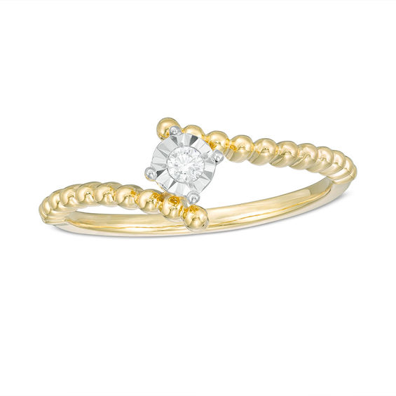 0.04 CT. Diamond Solitaire Beaded Bypass Ring in 10K Gold