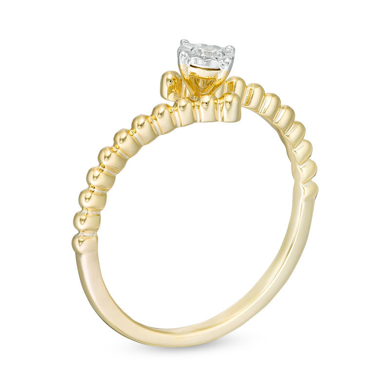 Main Image 3 of 0.04 CT. Diamond Solitaire Beaded Bypass Ring in 10K Gold