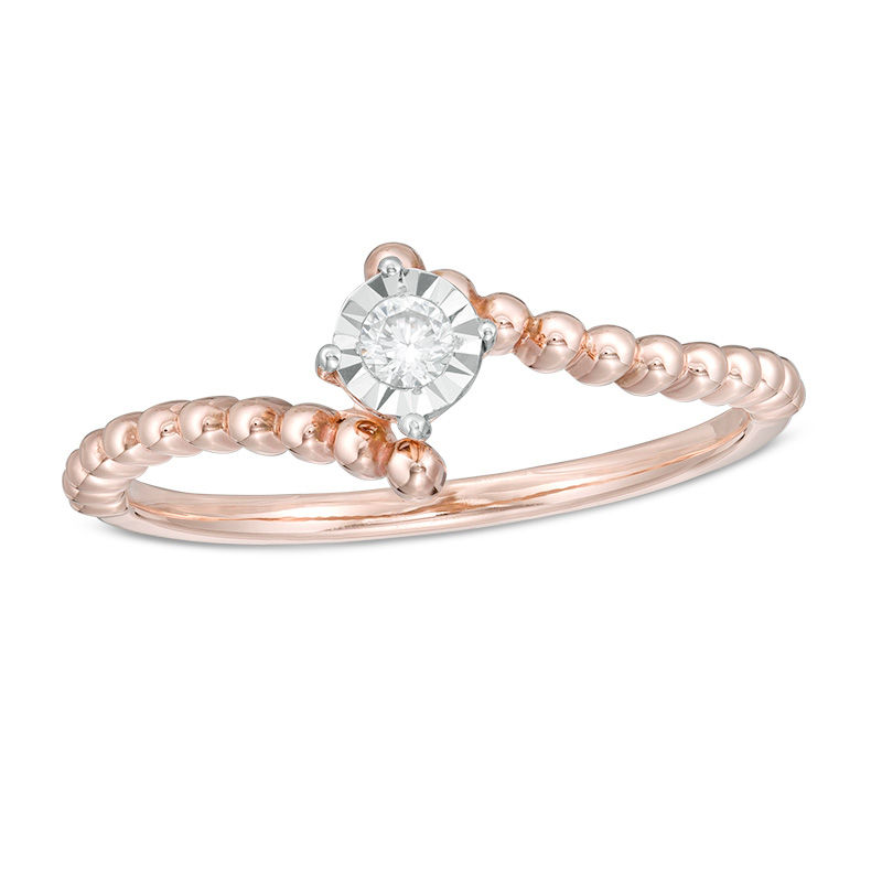0.04 CT. Diamond Solitaire Beaded Bypass Ring in 10K Rose Gold|Peoples Jewellers