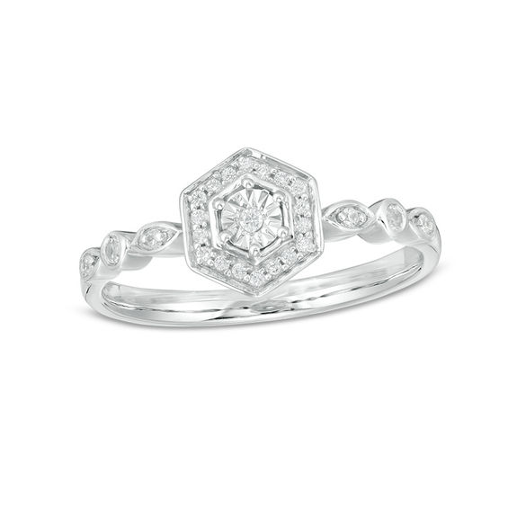 0.085 CT. T.W. Diamond Hexagon Frame Ring in 10K Gold