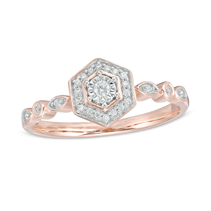 0.085 CT. T.W. Diamond Hexagon Frame Ring in 10K Rose Gold|Peoples Jewellers