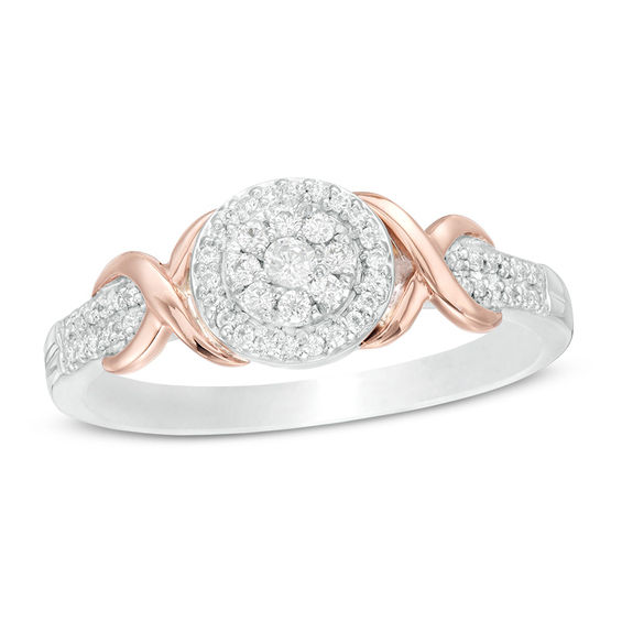 0.18 CT. T.W. Composite Diamond Frame Ribbon Wrap Ring in Sterling Silver and 10K Rose Gold