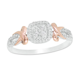 0.18 CT. T.W. Quad Diamond Cushion Frame Ring in Sterling Silver and 10K Rose Gold