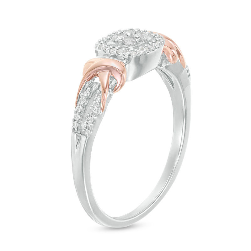 0.18 CT. T.W. Quad Diamond Cushion Frame Ring in Sterling Silver and 10K Rose Gold