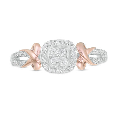 0.18 CT. T.W. Quad Diamond Cushion Frame Ring in Sterling Silver and 10K Rose Gold