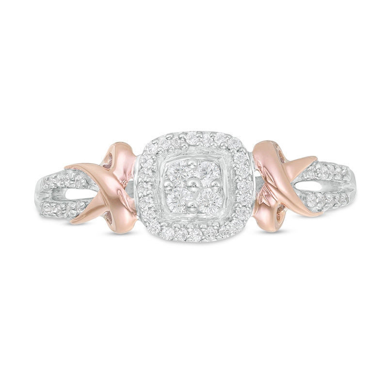0.18 CT. T.W. Quad Diamond Cushion Frame Ring in Sterling Silver and 10K Rose Gold