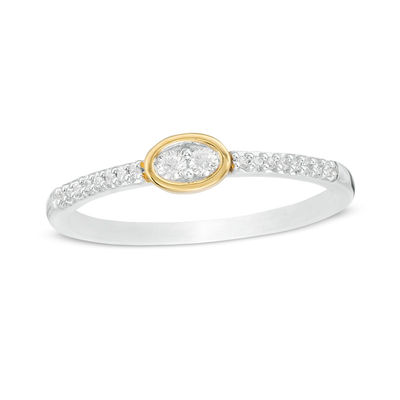 0.115 CT. T.W. Diamond Sideways Oval Ring in Sterling Silver and 10K Gold