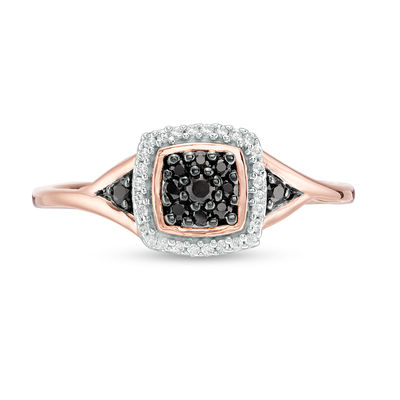 0.145 CT. T.W. Enhanced Black Composite and White Diamond Cushion Frame Ring in 10K Rose Gold