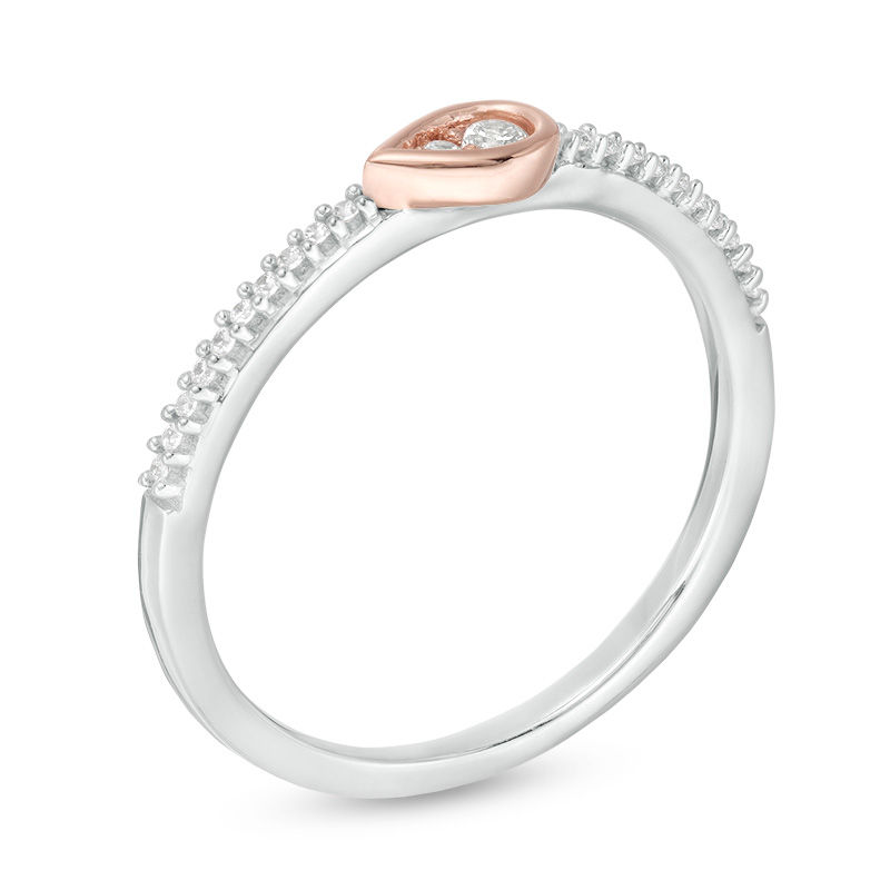 0.085 CT. T.W. Diamond Sideways Teardrop Ring in Sterling Silver and 10K Rose Gold|Peoples Jewellers