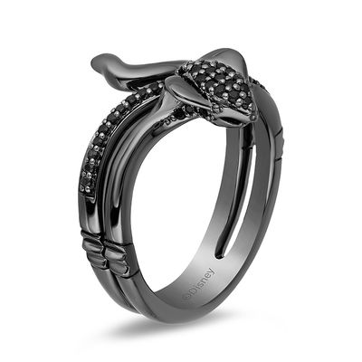 Enchanted Disney Villains Jafar 0.20 CT. T.W. Black Diamond Snake Ring in Sterling Silver with Black Rhodium - Size 7