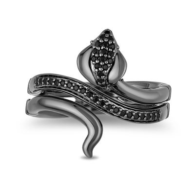 Enchanted Disney Villains Jafar 0.20 CT. T.W. Black Diamond Snake Ring in Sterling Silver with Black Rhodium - Size 7