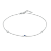 Bezel-Set Lab-Created Blue Sapphire Three Stone Station Anklet in Sterling Silver