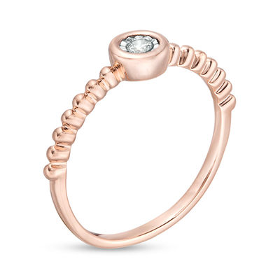 0.04 CT. Diamond Solitaire Bead Shank Promise Ring in 10K Rose Gold