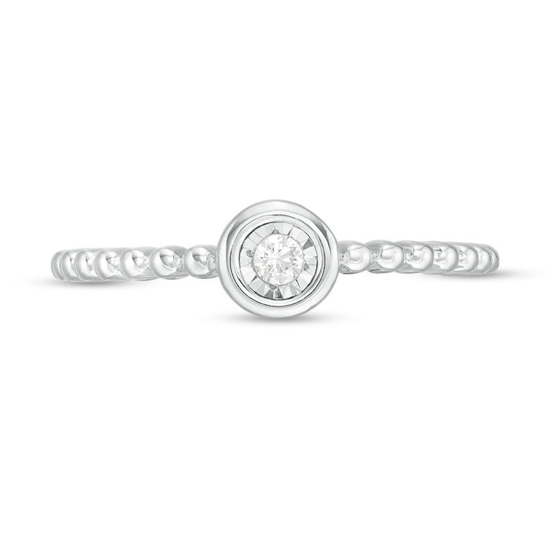 0.04 CT. Diamond Solitaire Bead Shank Promise Ring in 10K White Gold