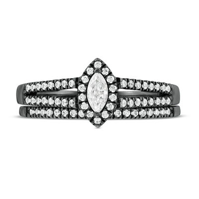 0.37 CT. T.W. Marquise Diamond Frame Multi-Row Bridal Set in 10K White Gold with Black Rhodium