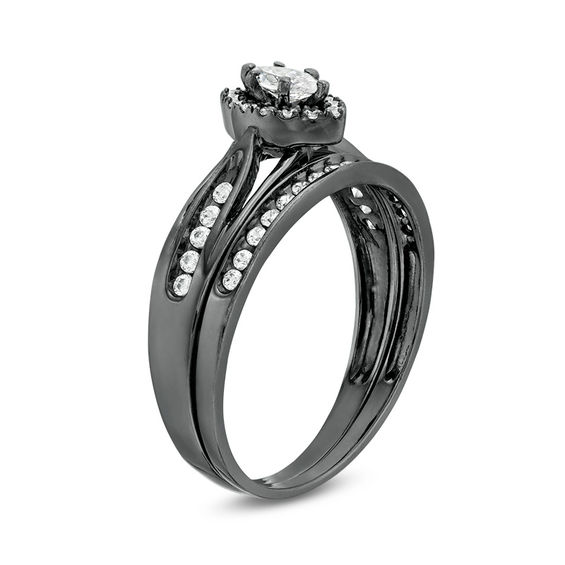 0.45 CT. T.W. Marquise Diamond Frame Split Shank Bridal Set in 10K White Gold with Black Rhodium