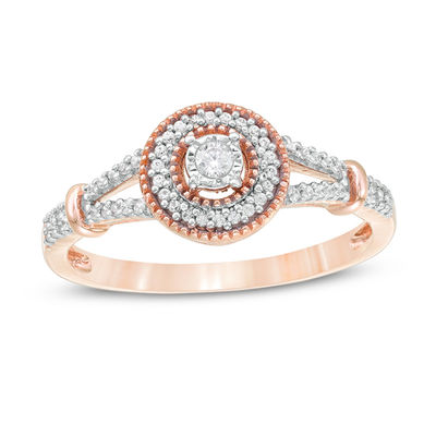 0.145 CT. T.W. Diamond Frame Split Shank Promise Ring in 10K Rose Gold