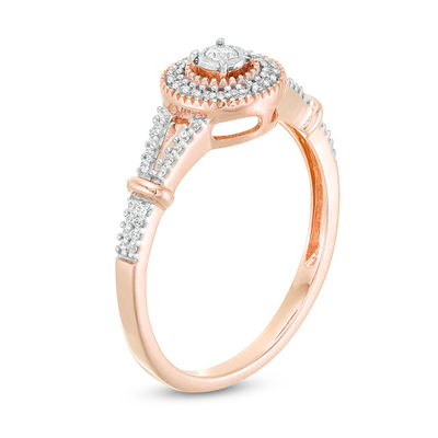 0.145 CT. T.W. Diamond Frame Split Shank Promise Ring in 10K Rose Gold