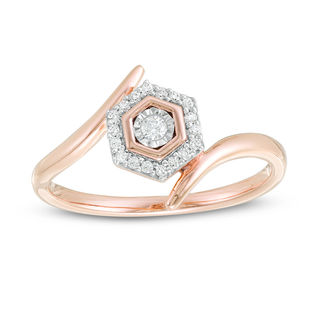 0.085 CT. T.W. Diamond Double Hexagonal Frame Bypass Promise Ring in 10K Rose Gold