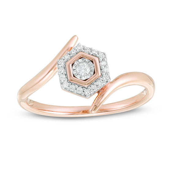 0.085 CT. T.W. Diamond Double Hexagonal Frame Bypass Promise Ring in 10K Rose Gold