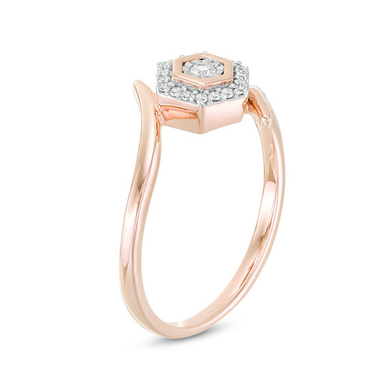 0.085 CT. T.W. Diamond Double Hexagonal Frame Bypass Promise Ring in 10K Rose Gold