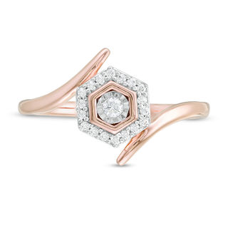 0.085 CT. T.W. Diamond Double Hexagonal Frame Bypass Promise Ring in 10K Rose Gold