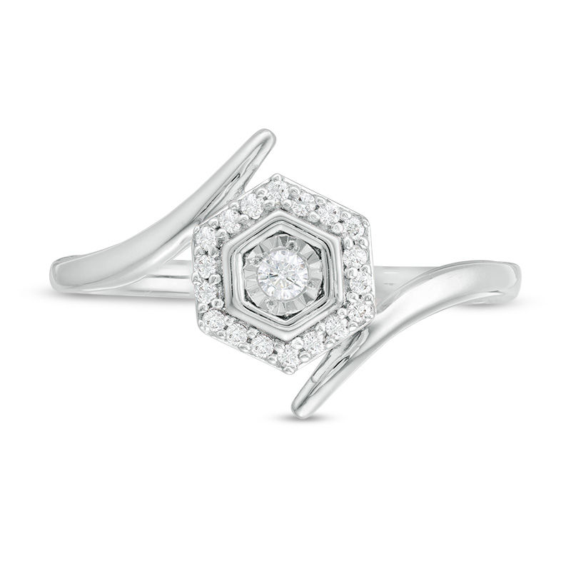 0.085 CT. T.W. Diamond Double Hexagonal Frame Bypass Promise Ring in 10K Gold|Peoples Jewellers