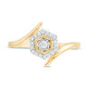 Thumbnail Image 4 of 0.085 CT. T.W. Diamond Double Hexagonal Frame Bypass Promise Ring in 10K Gold