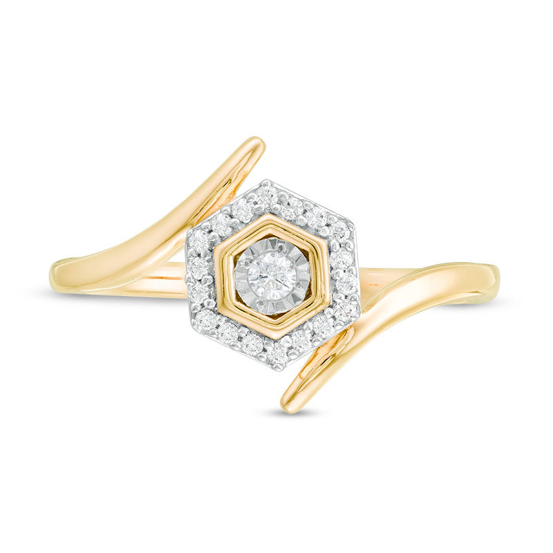 Main Image 4 of 0.085 CT. T.W. Diamond Double Hexagonal Frame Bypass Promise Ring in 10K Gold