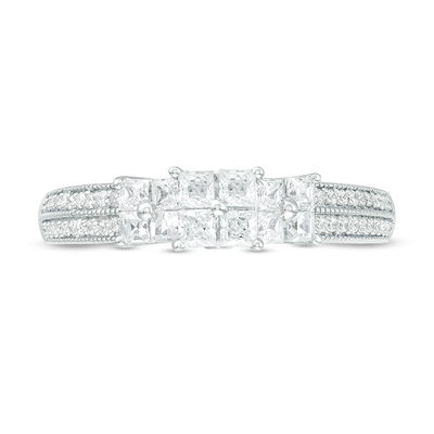 0.45 CT. T.W. Princess-Cut Quad Diamond Three Stone Double Row Engagement Ring in 10K Gold